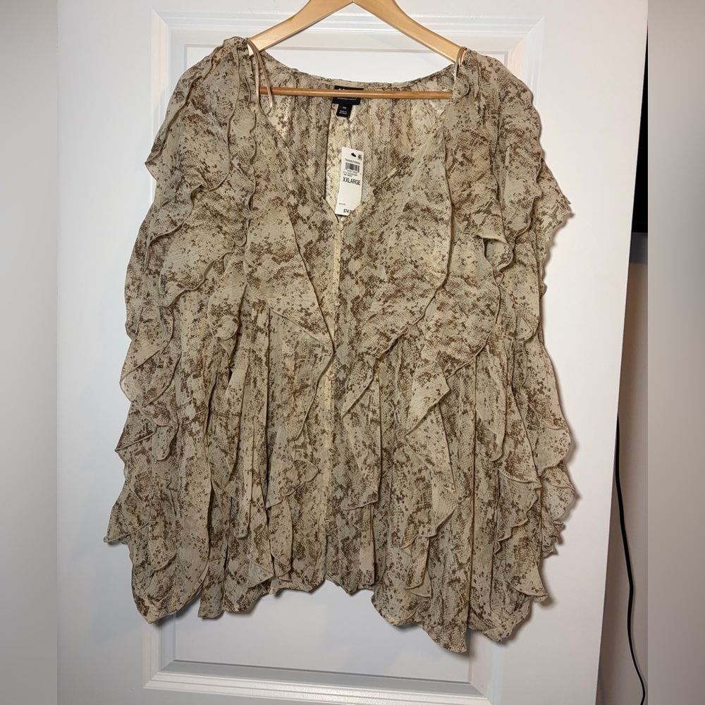 I.N.C. International Concepts | Printed Ruffle V-Neck Long Sleeve Blouse NWT - Picture 3 of 8